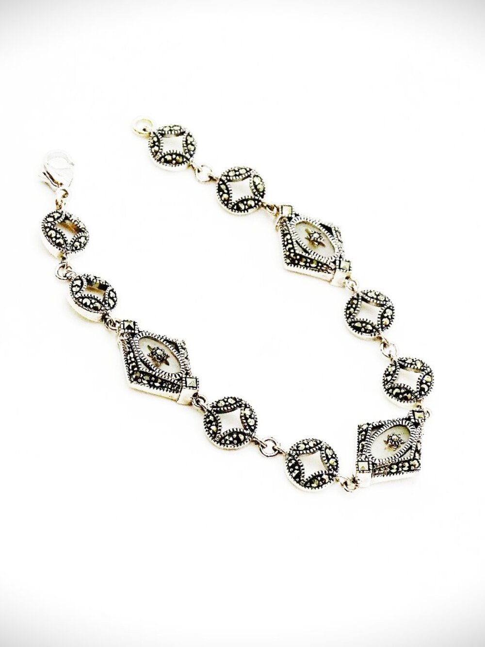 JUDITH JACK Sterling Silver Camphor Glass & Marcasite Bracelet